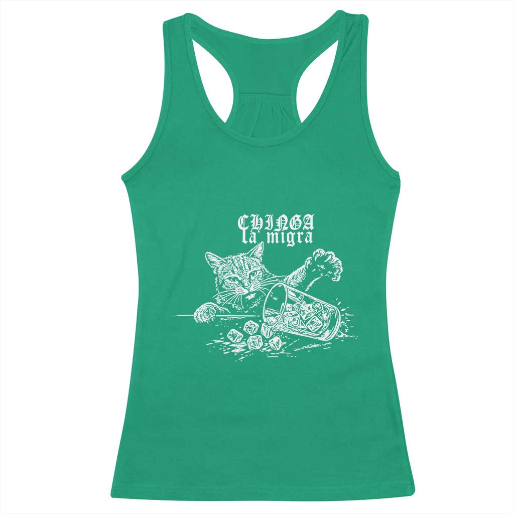 Chinga La Migra Protest Cat Racerback Tank Top Spanish Resistance Against Ice