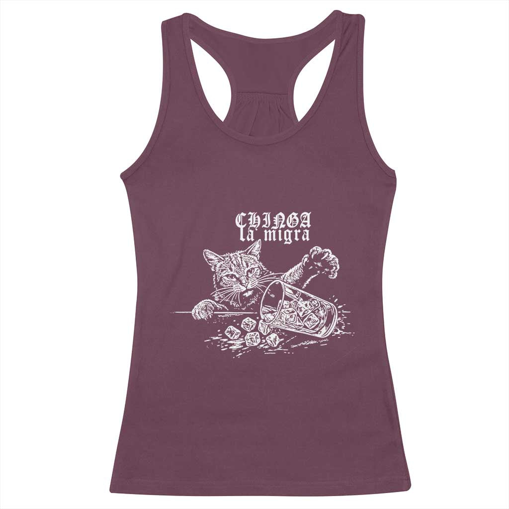 Chinga La Migra Protest Cat Racerback Tank Top Spanish Resistance Against Ice
