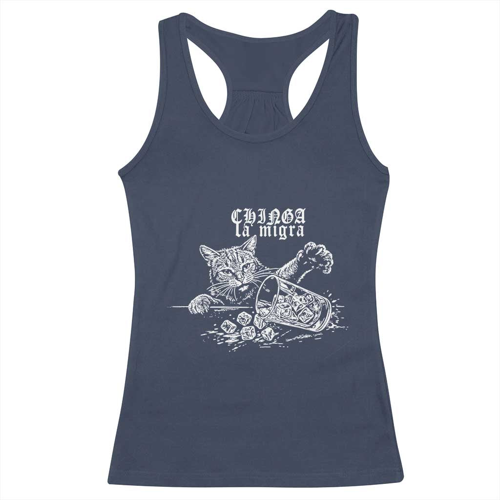 Chinga La Migra Protest Cat Racerback Tank Top Spanish Resistance Against Ice