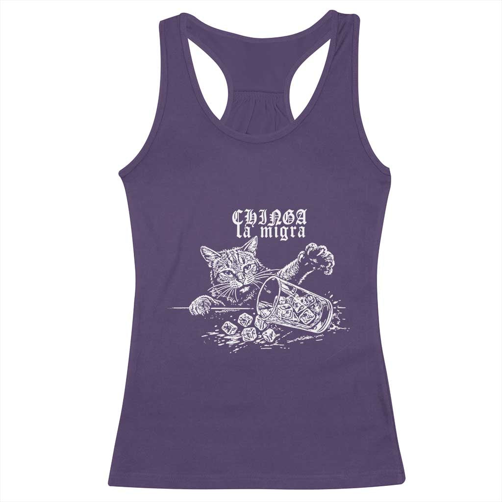Chinga La Migra Protest Cat Racerback Tank Top Spanish Resistance Against Ice