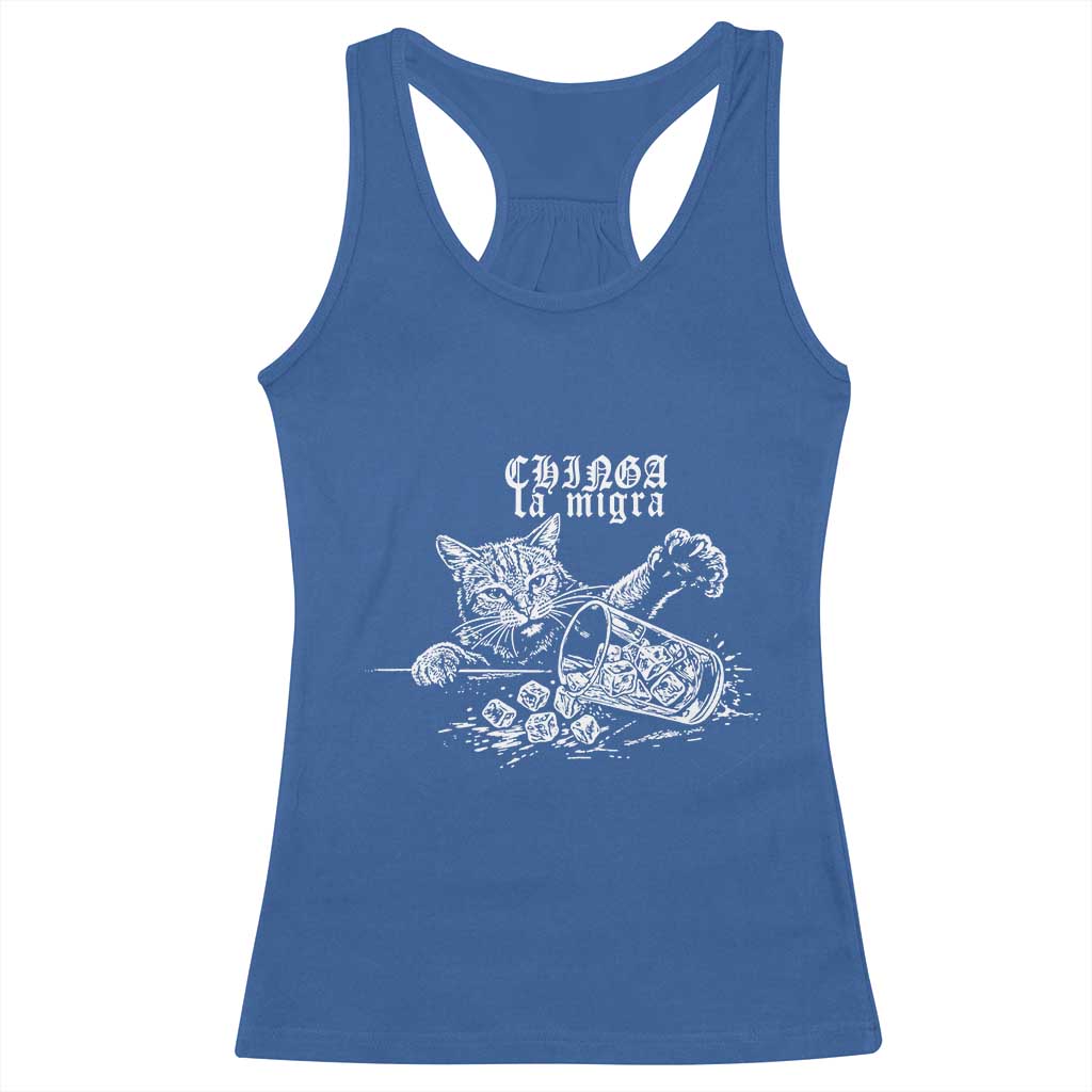 Chinga La Migra Protest Cat Racerback Tank Top Spanish Resistance Against Ice