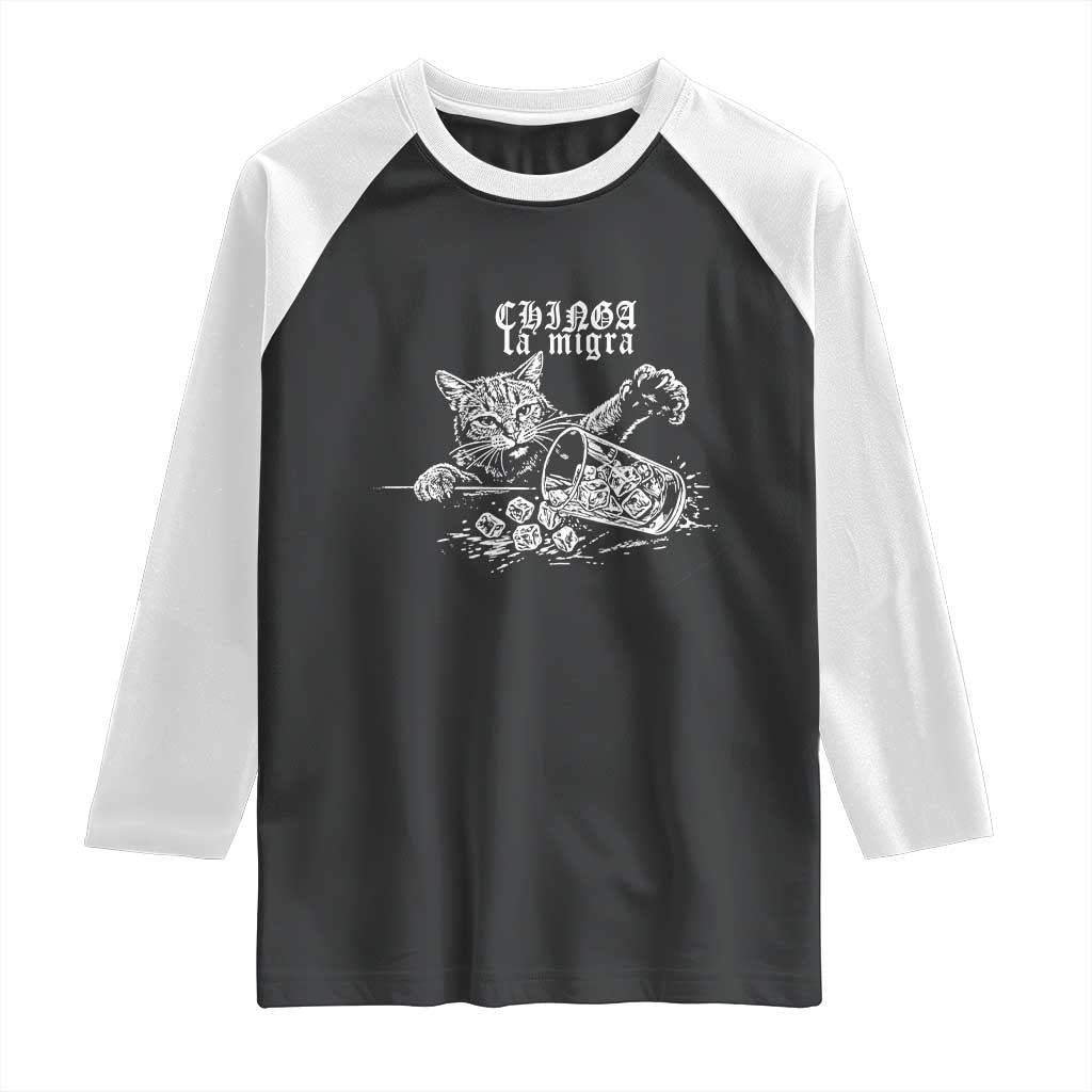 Chinga La Migra Protest Cat Raglan Shirt Spanish Resistance Against Ice
