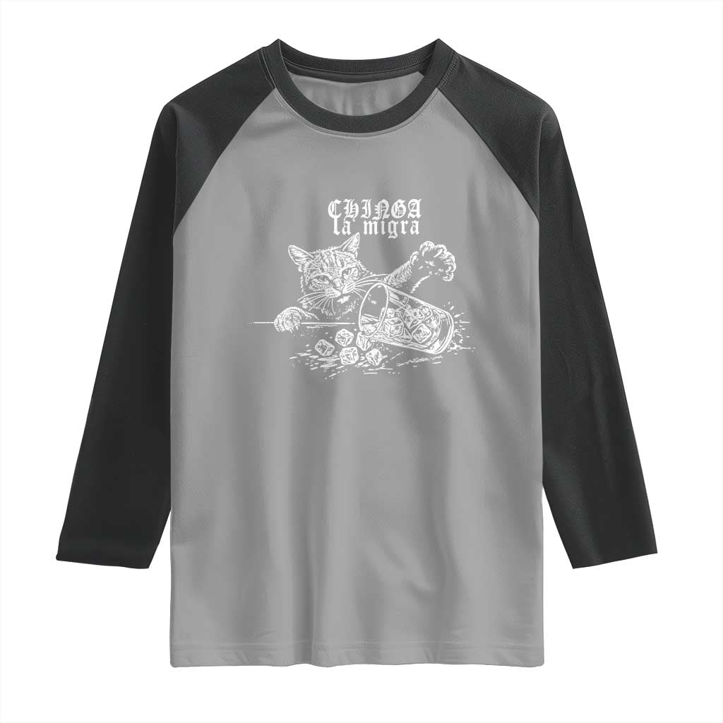 Chinga La Migra Protest Cat Raglan Shirt Spanish Resistance Against Ice