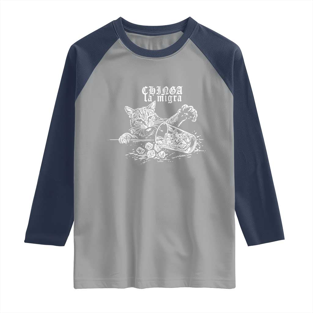 Chinga La Migra Protest Cat Raglan Shirt Spanish Resistance Against Ice