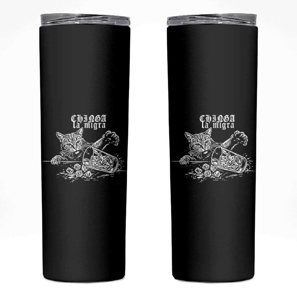 Chinga La Migra Protest Cat Skinny Tumbler Spanish Resistance Against Ice