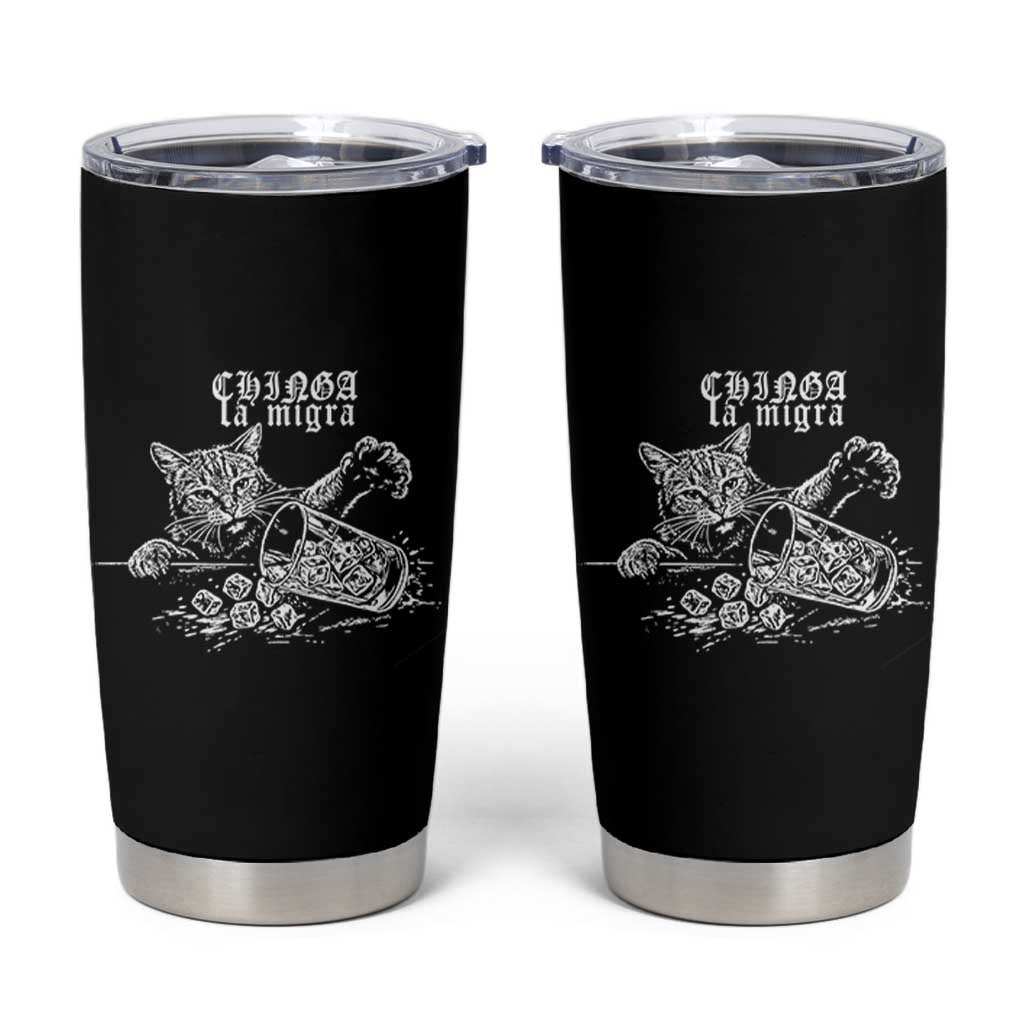 Chinga La Migra Protest Cat Tumbler Cup Spanish Resistance Against Ice