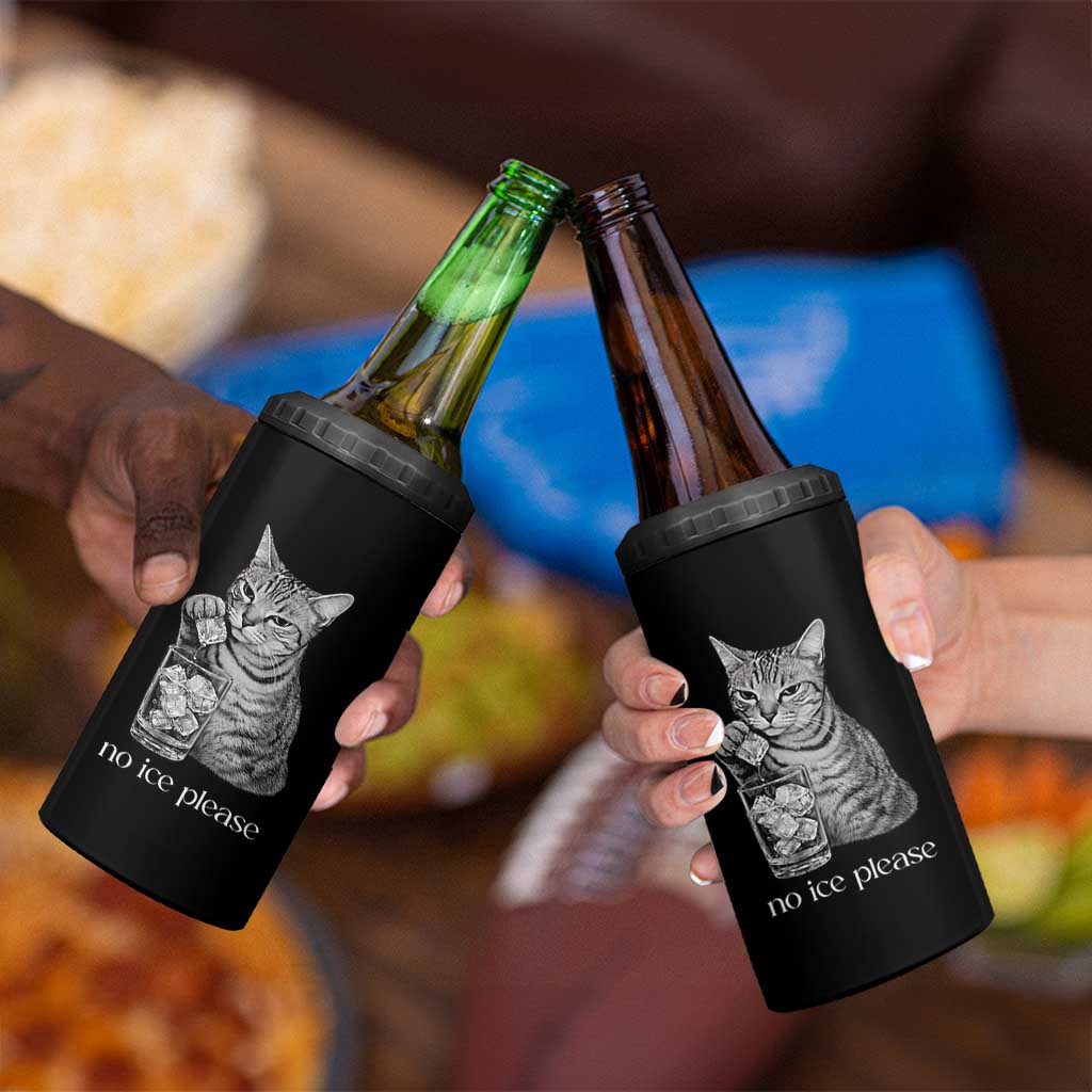 No Ice Please Realistic Angry Cat Graphic 4 in 1 Can Cooler Tumbler Resistance Against Ice Protest
