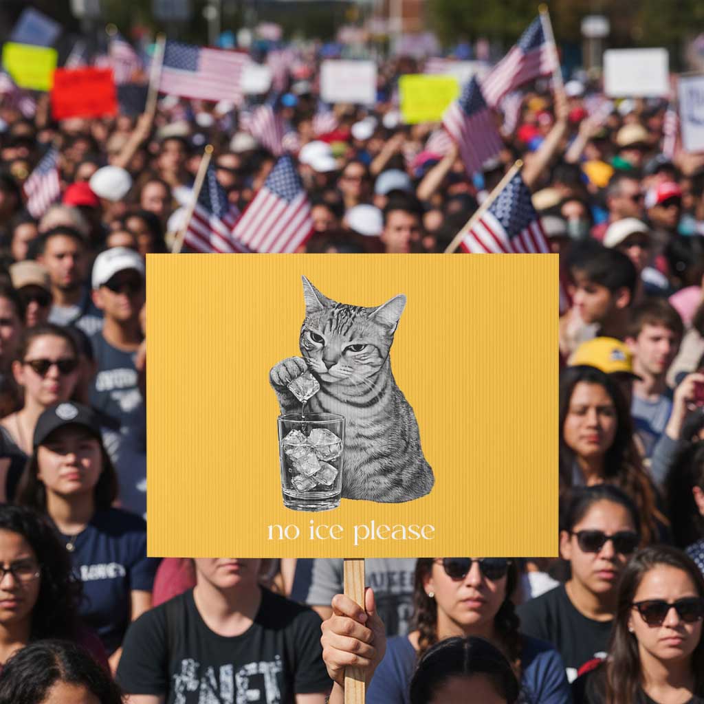 No Ice Please Realistic Angry Cat Graphic Protest Sign Resistance Against Ice Protest