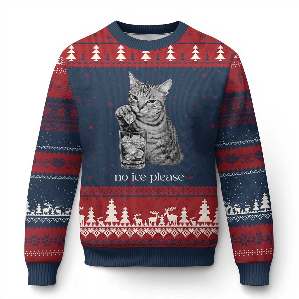 No Ice Please Realistic Angry Cat Graphic Ugly Christmas Sweater Resistance Against Ice Protest