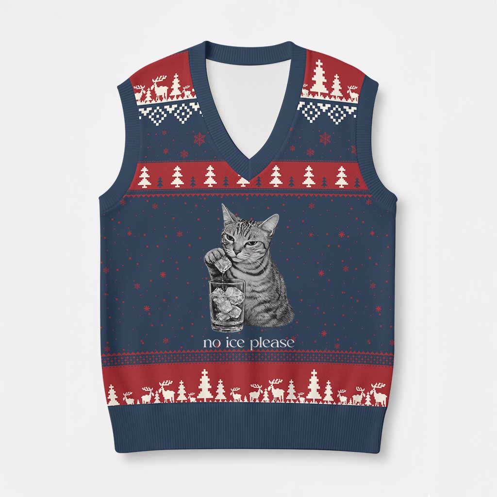 No Ice Please Realistic Angry Cat Graphic V-Neck Knit Sweater Vest Resistance Against Ice Protest
