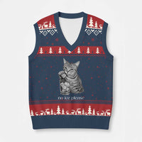 No Ice Please Realistic Angry Cat Graphic V-Neck Knit Sweater Vest Resistance Against Ice Protest