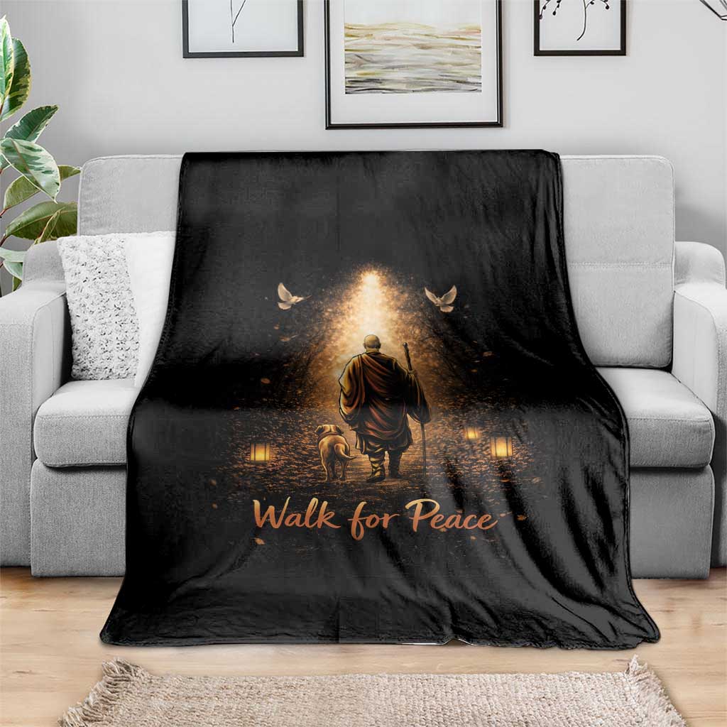 Walk for Peace Lantern Path Throw Blanket Monk and Aloka the Dog Spiritual Journey