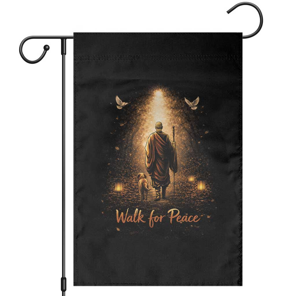 Walk for Peace Lantern Path Garden Flag Monk and Aloka the Dog Spiritual Journey
