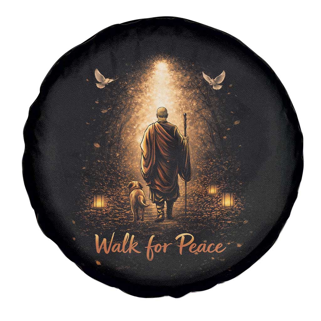 Walk for Peace Lantern Path Spare Tire Cover Monk and Aloka the Dog Spiritual Journey
