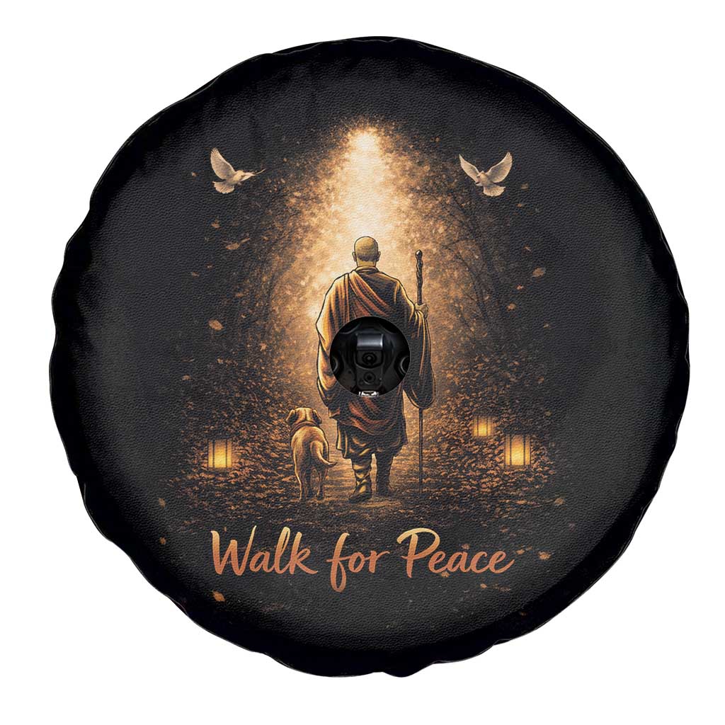Walk for Peace Lantern Path Spare Tire Cover Monk and Aloka the Dog Spiritual Journey
