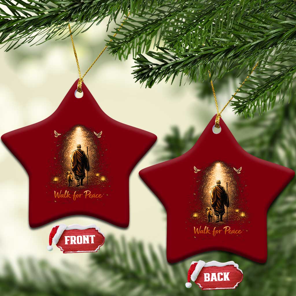 Walk for Peace Lantern Path Ceramic Ornament Monk and Aloka the Dog Spiritual Journey