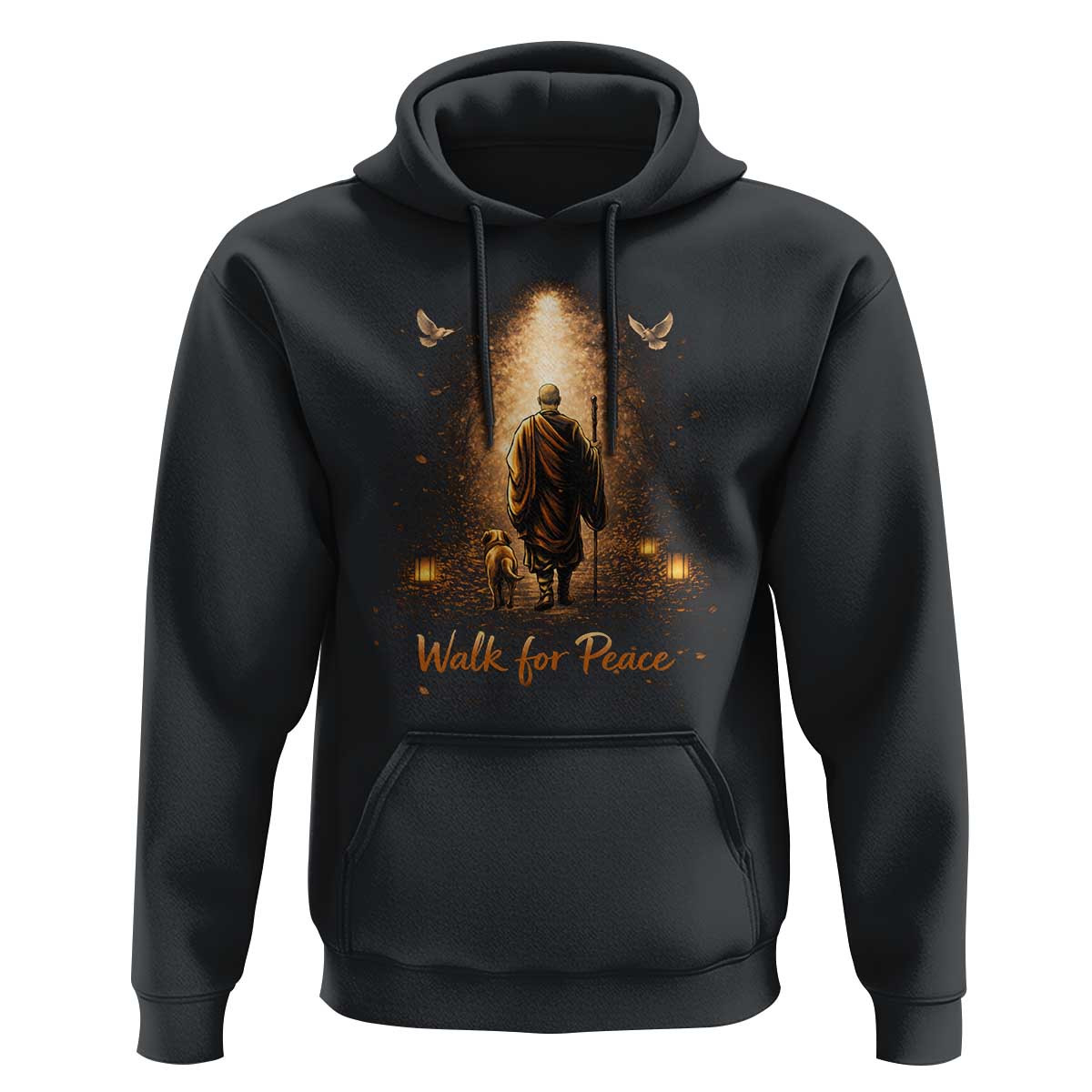 Walk for Peace Lantern Path Hoodie Monk and Aloka the Dog Spiritual Journey