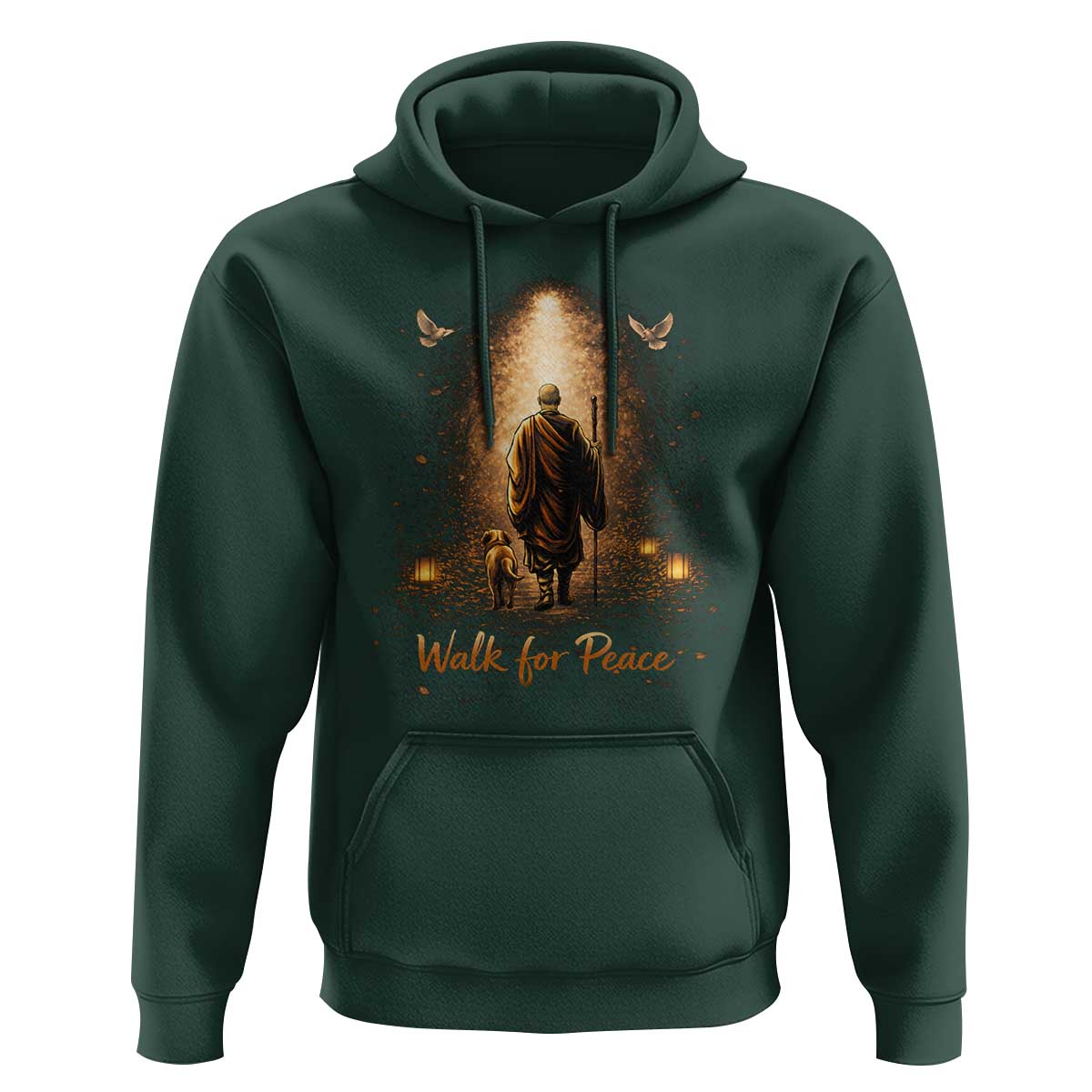 Walk for Peace Lantern Path Hoodie Monk and Aloka the Dog Spiritual Journey