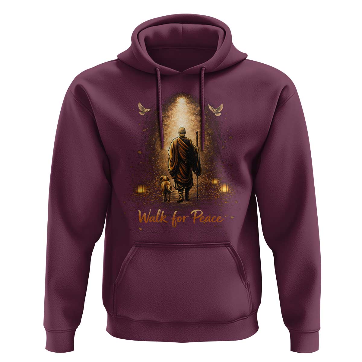 Walk for Peace Lantern Path Hoodie Monk and Aloka the Dog Spiritual Journey