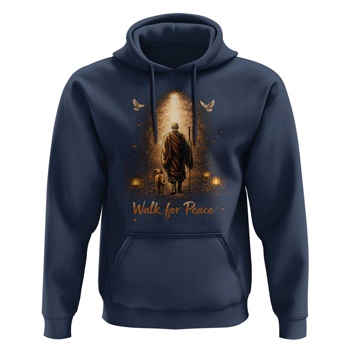 Walk for Peace Lantern Path Hoodie Monk and Aloka the Dog Spiritual Journey
