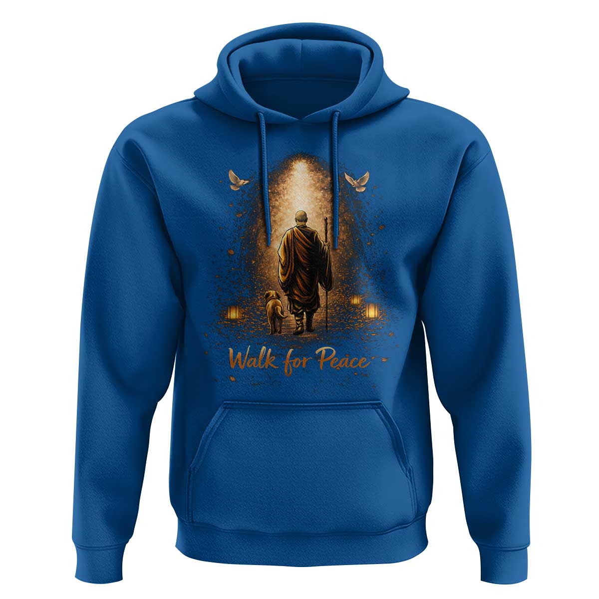 Walk for Peace Lantern Path Hoodie Monk and Aloka the Dog Spiritual Journey