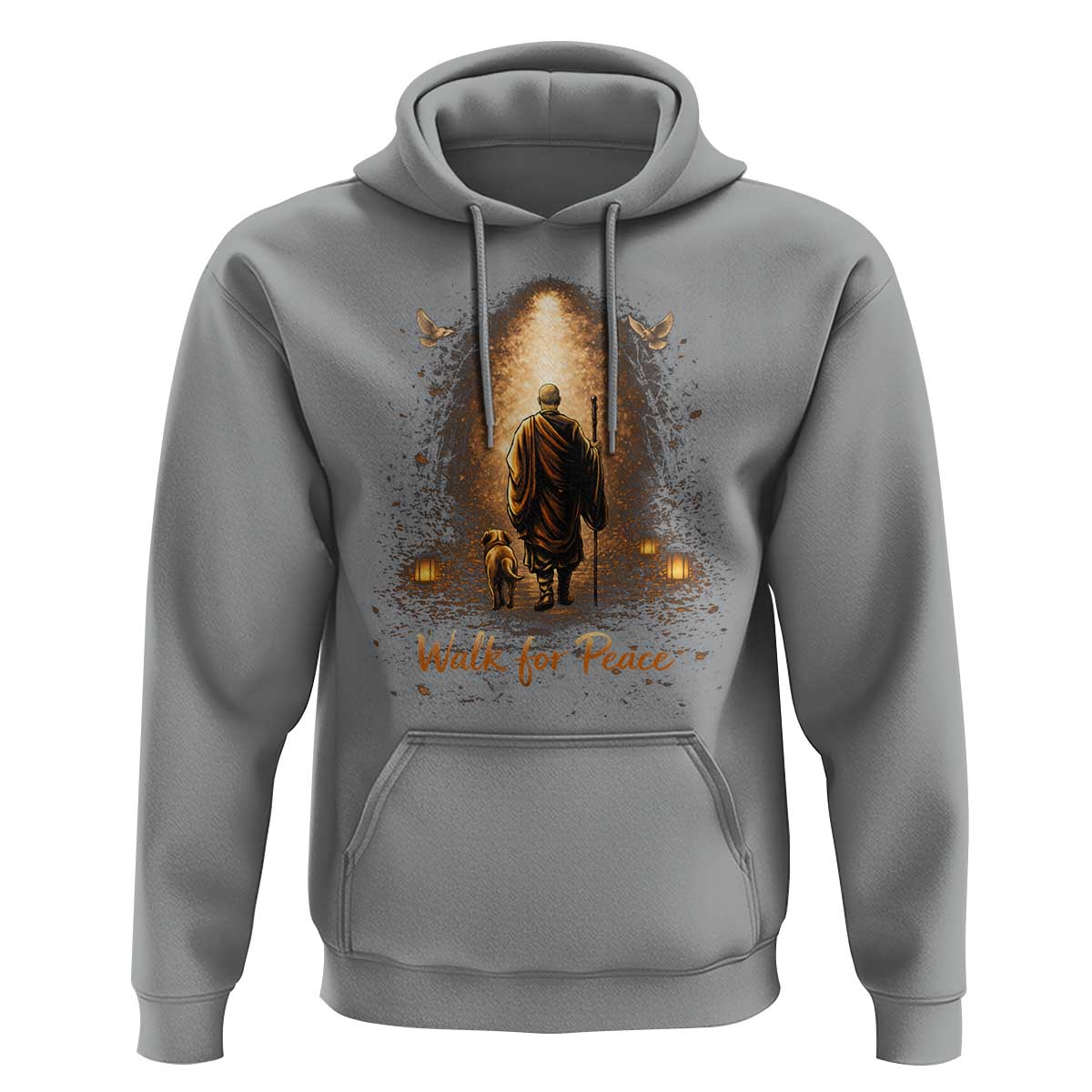 Walk for Peace Lantern Path Hoodie Monk and Aloka the Dog Spiritual Journey