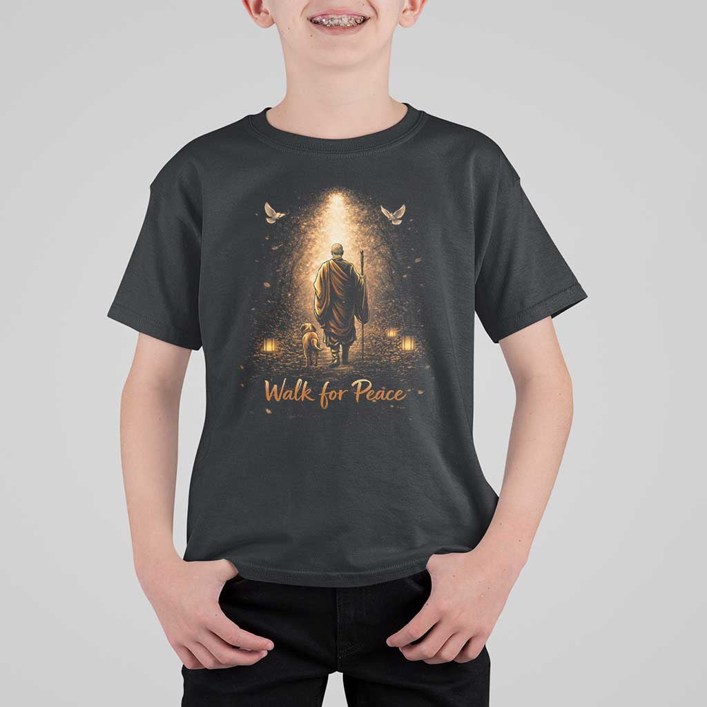 Walk for Peace Lantern Path T Shirt For Kid Monk and Aloka the Dog Spiritual Journey