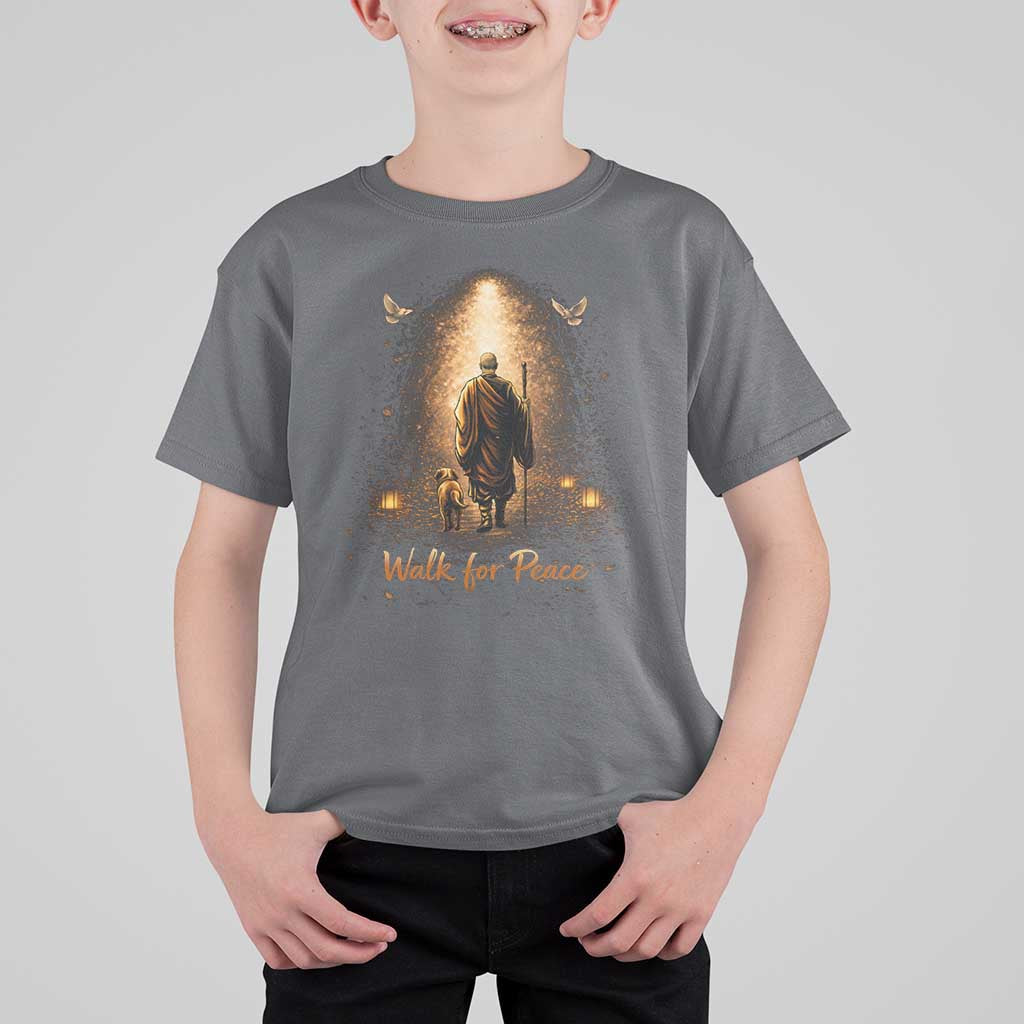 Walk for Peace Lantern Path T Shirt For Kid Monk and Aloka the Dog Spiritual Journey