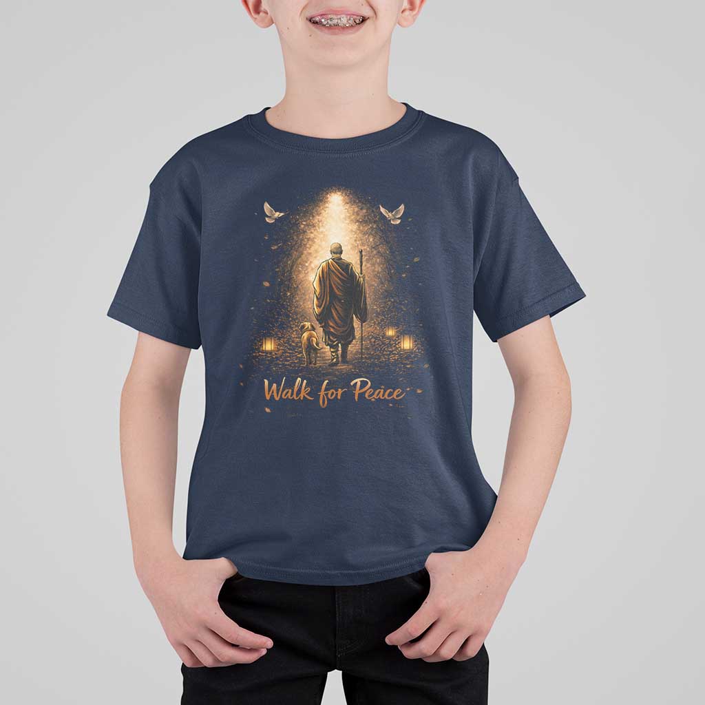 Walk for Peace Lantern Path T Shirt For Kid Monk and Aloka the Dog Spiritual Journey