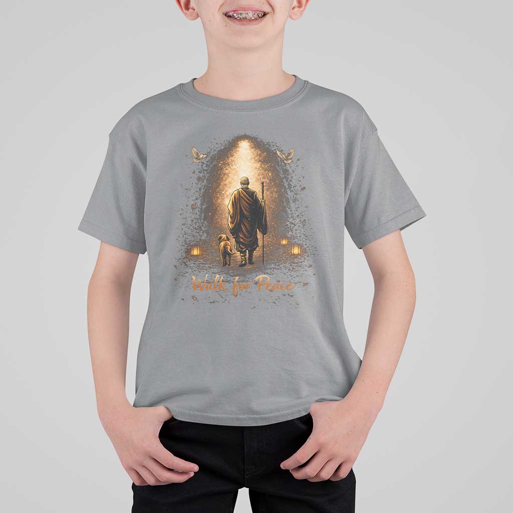 Walk for Peace Lantern Path T Shirt For Kid Monk and Aloka the Dog Spiritual Journey