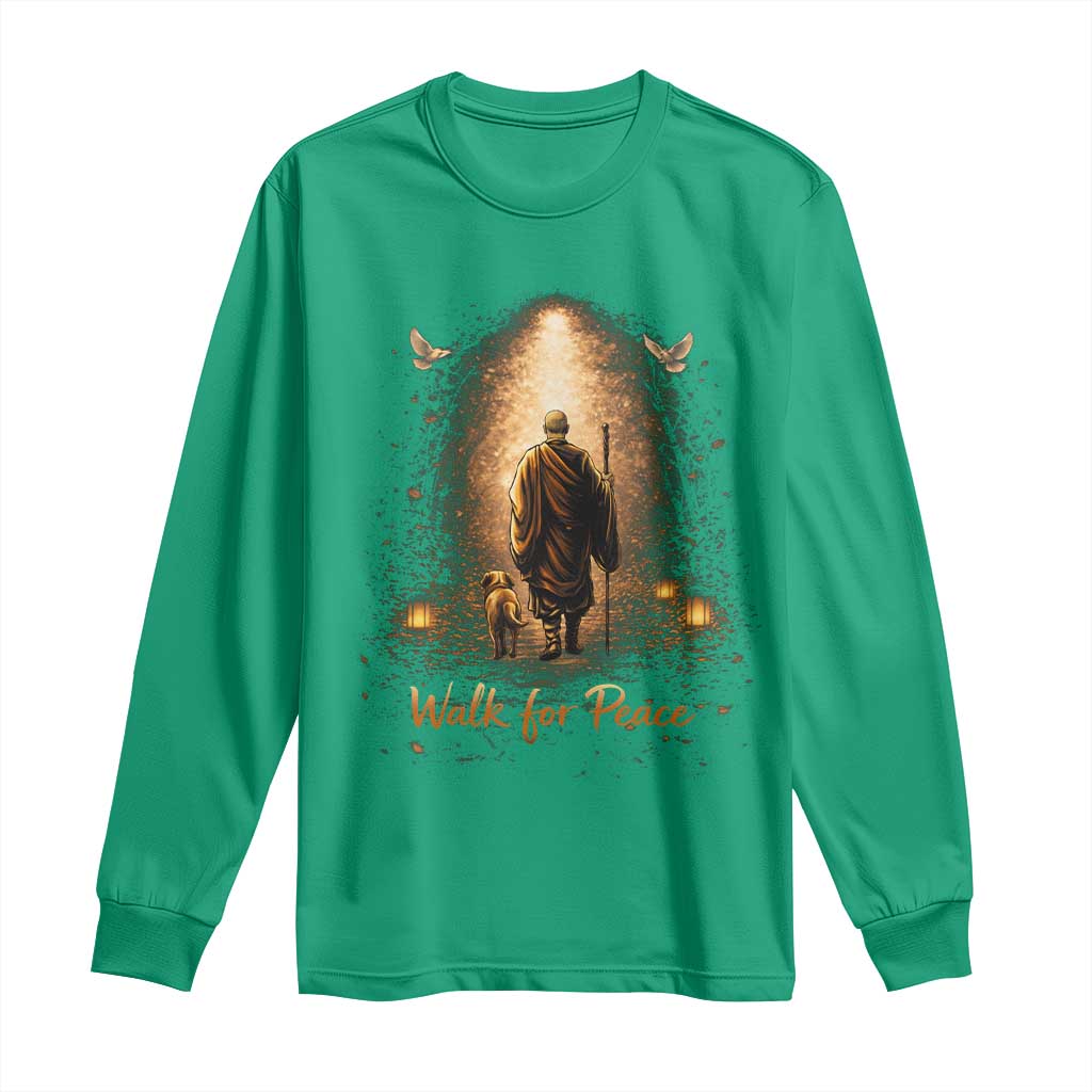 Walk for Peace Lantern Path Long Sleeve Shirt Monk and Aloka the Dog Spiritual Journey