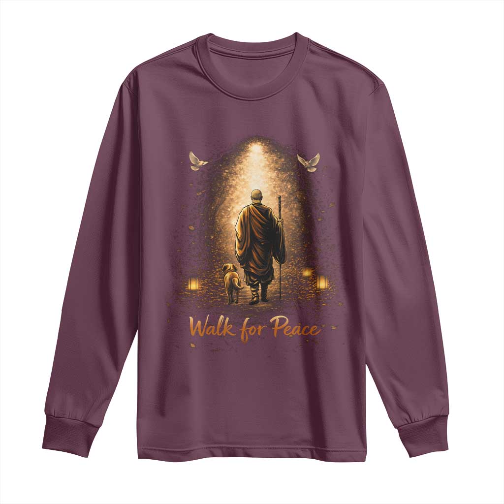 Walk for Peace Lantern Path Long Sleeve Shirt Monk and Aloka the Dog Spiritual Journey