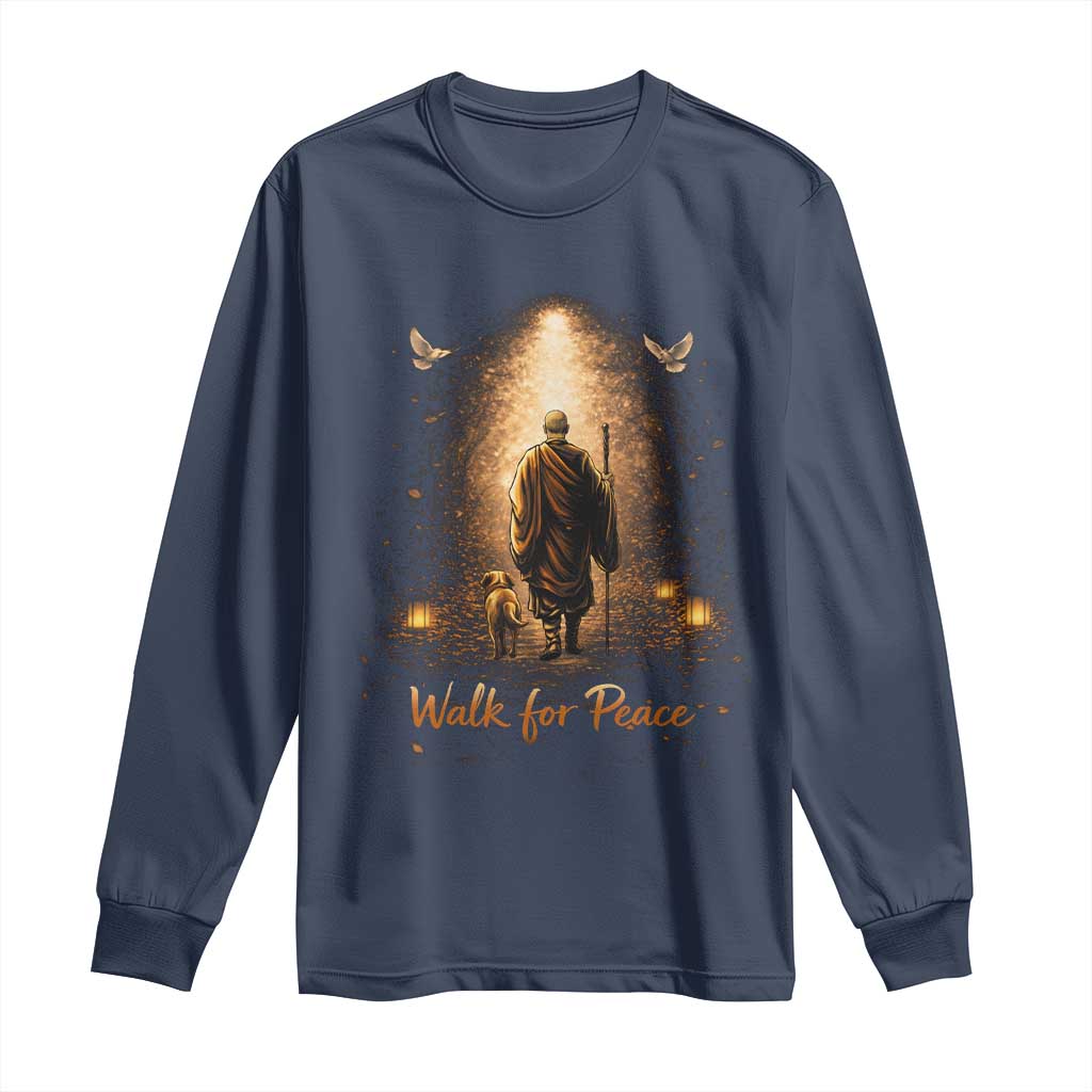 Walk for Peace Lantern Path Long Sleeve Shirt Monk and Aloka the Dog Spiritual Journey