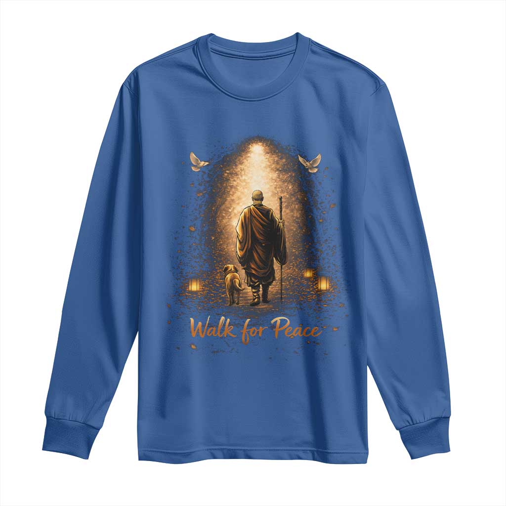 Walk for Peace Lantern Path Long Sleeve Shirt Monk and Aloka the Dog Spiritual Journey