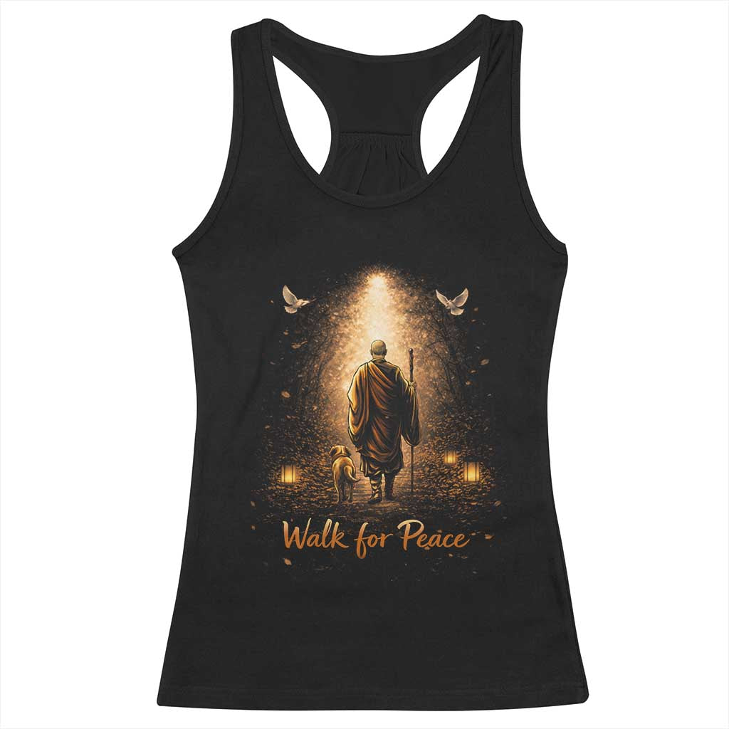 Walk for Peace Lantern Path Racerback Tank Top Monk and Aloka the Dog Spiritual Journey