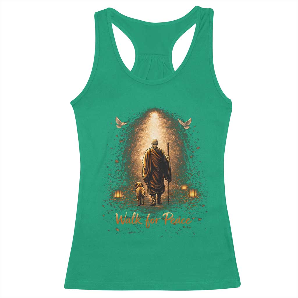Walk for Peace Lantern Path Racerback Tank Top Monk and Aloka the Dog Spiritual Journey