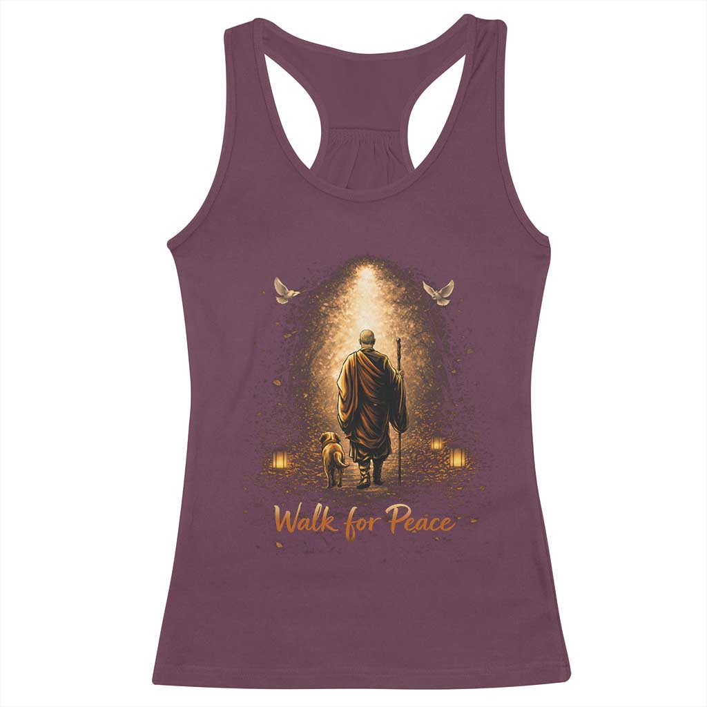 Walk for Peace Lantern Path Racerback Tank Top Monk and Aloka the Dog Spiritual Journey