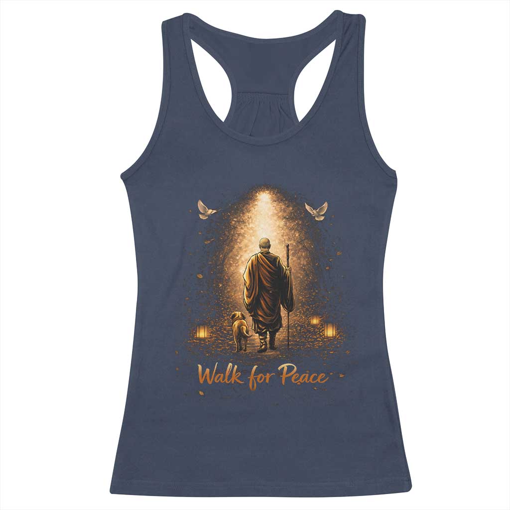 Walk for Peace Lantern Path Racerback Tank Top Monk and Aloka the Dog Spiritual Journey