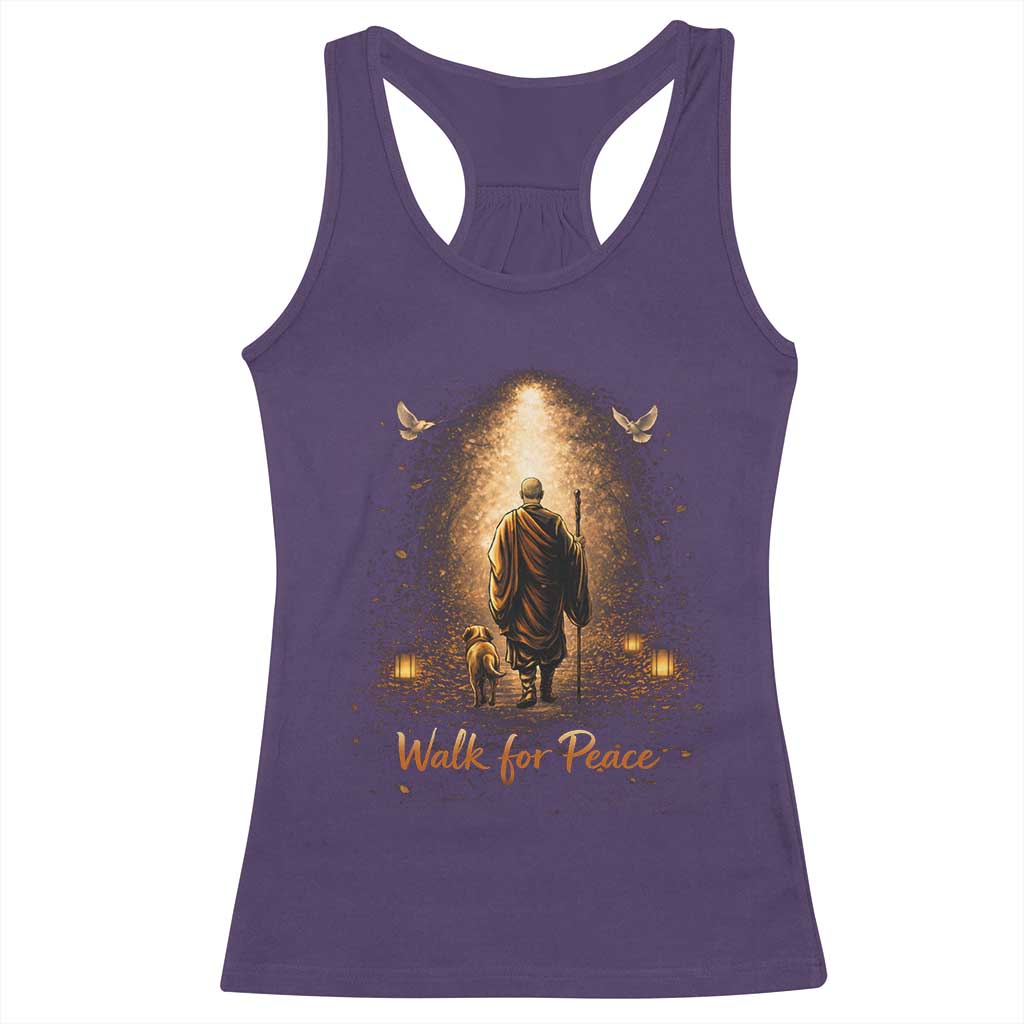 Walk for Peace Lantern Path Racerback Tank Top Monk and Aloka the Dog Spiritual Journey