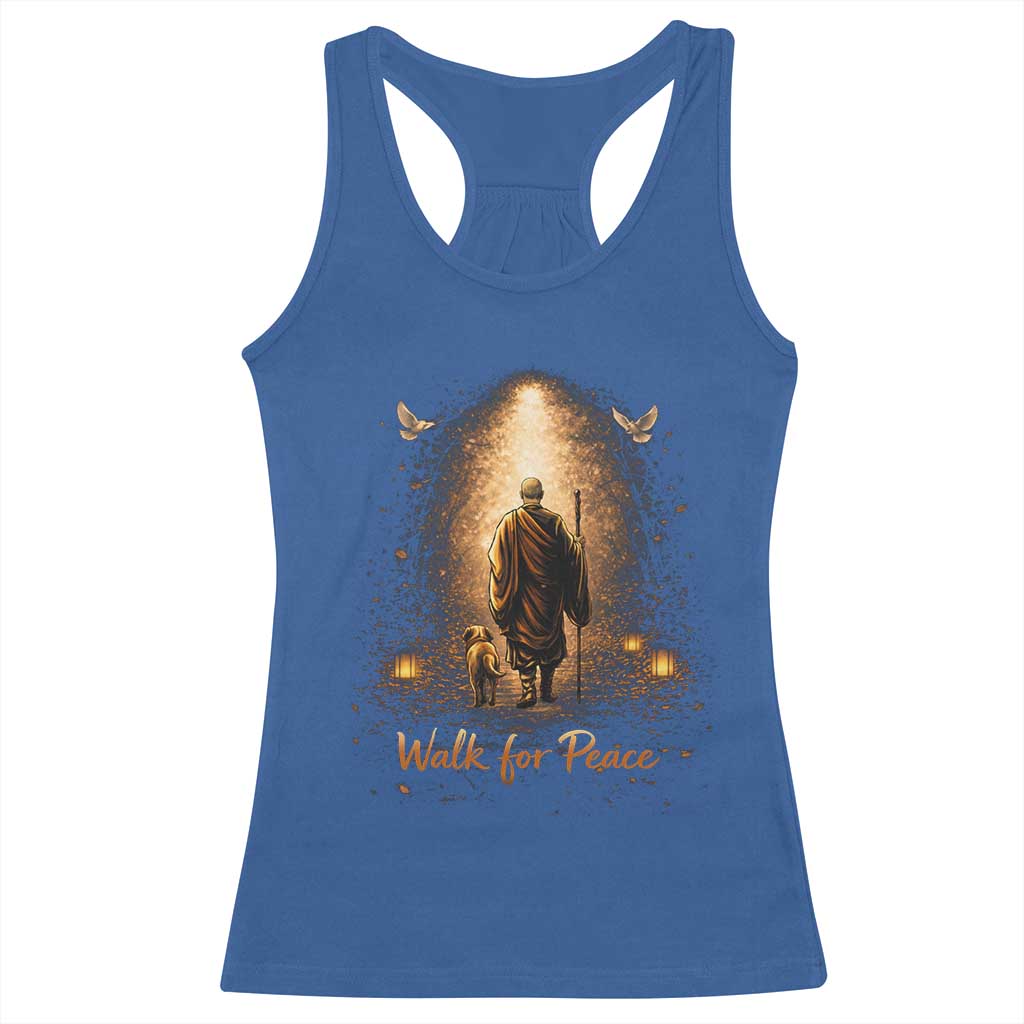Walk for Peace Lantern Path Racerback Tank Top Monk and Aloka the Dog Spiritual Journey