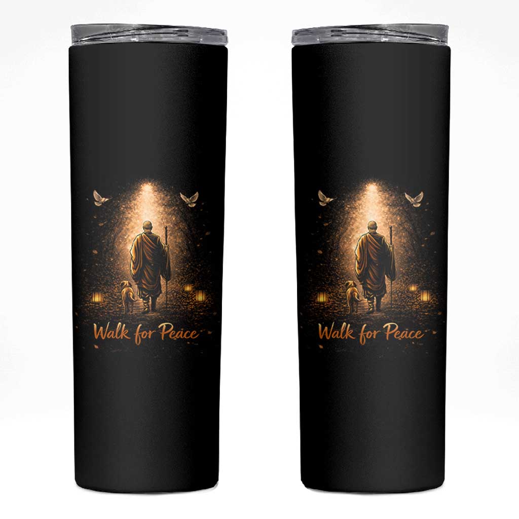 Walk for Peace Lantern Path Skinny Tumbler Monk and Aloka the Dog Spiritual Journey