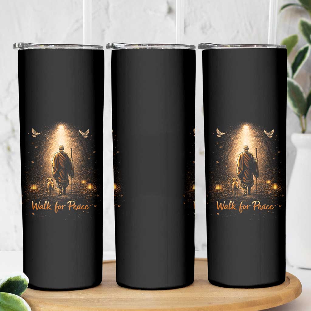 Walk for Peace Lantern Path Skinny Tumbler Monk and Aloka the Dog Spiritual Journey