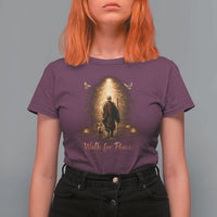 Walk for Peace Lantern Path T Shirt For Women Monk and Aloka the Dog Spiritual Journey
