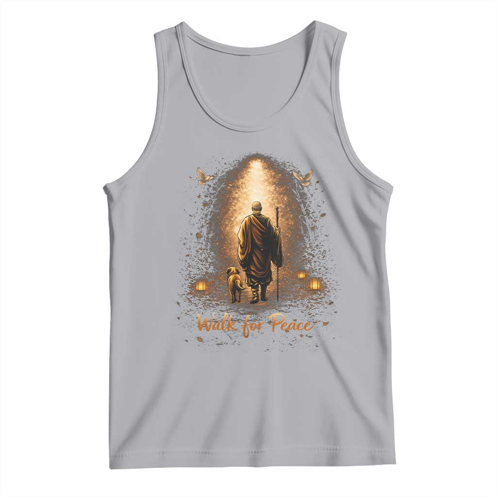 Walk for Peace Lantern Path Tank Top Monk and Aloka the Dog Spiritual Journey