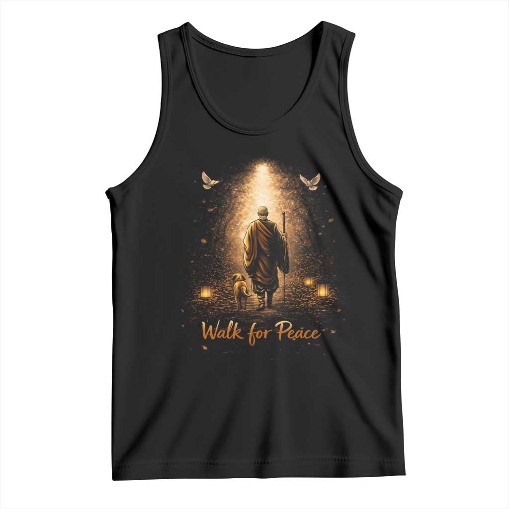 Walk for Peace Lantern Path Tank Top Monk and Aloka the Dog Spiritual Journey