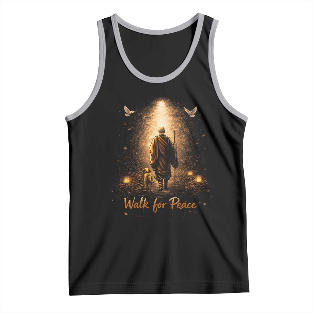 Walk for Peace Lantern Path Tank Top Monk and Aloka the Dog Spiritual Journey