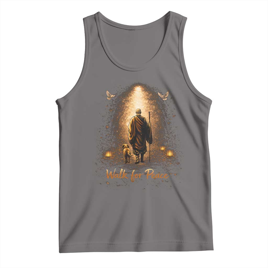 Walk for Peace Lantern Path Tank Top Monk and Aloka the Dog Spiritual Journey
