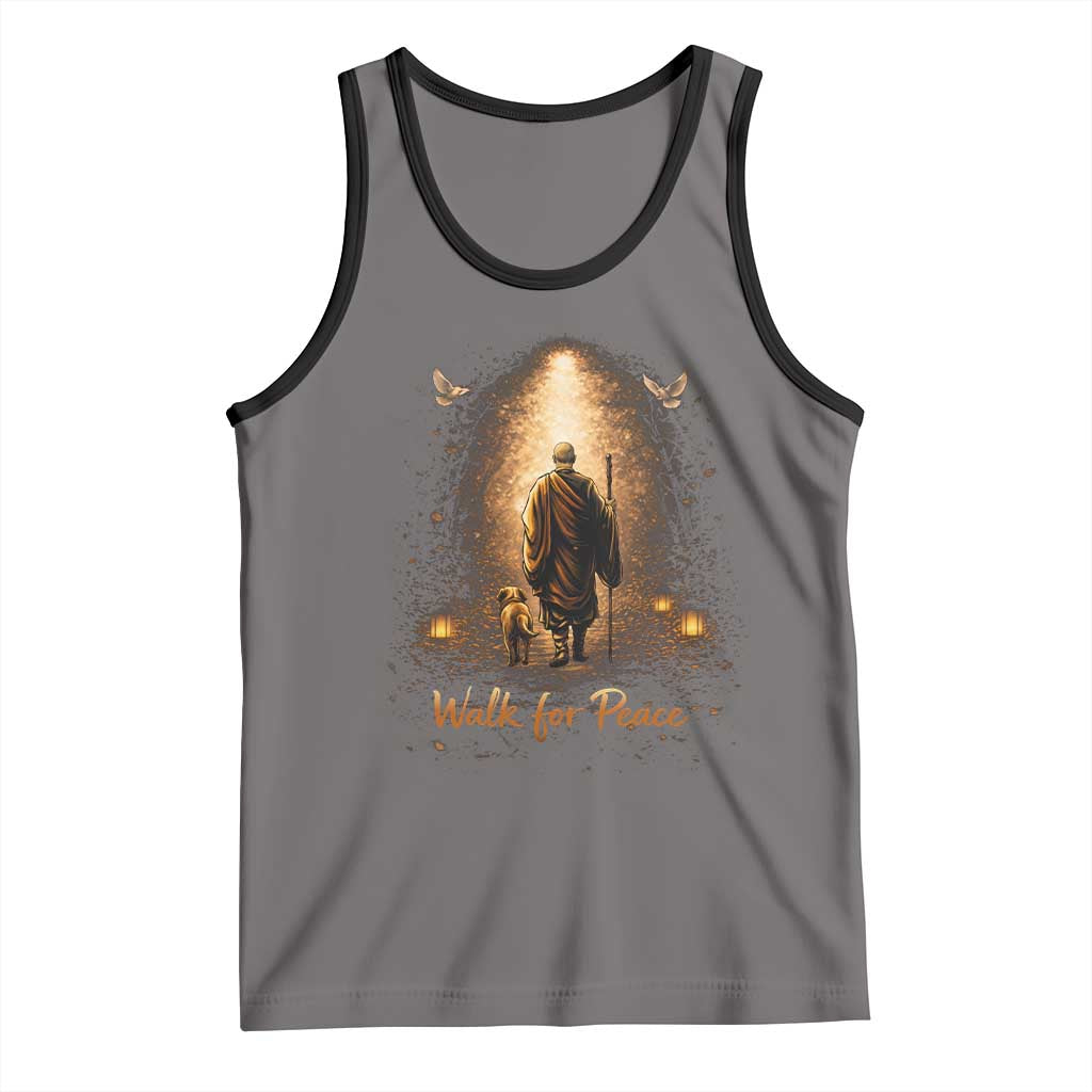 Walk for Peace Lantern Path Tank Top Monk and Aloka the Dog Spiritual Journey
