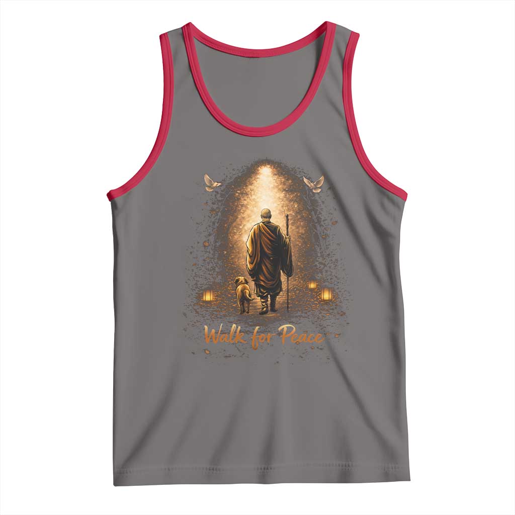 Walk for Peace Lantern Path Tank Top Monk and Aloka the Dog Spiritual Journey
