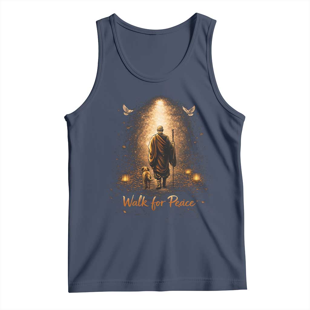 Walk for Peace Lantern Path Tank Top Monk and Aloka the Dog Spiritual Journey